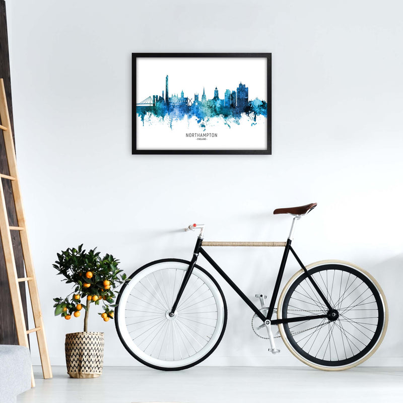 Northampton England Skyline Blue City Name  by Michael Tompsett A2 White Frame