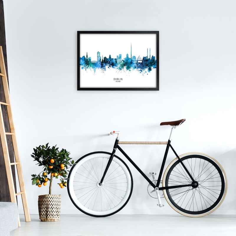 Dublin Ireland Skyline Blue City Name  by Michael Tompsett A2 White Frame