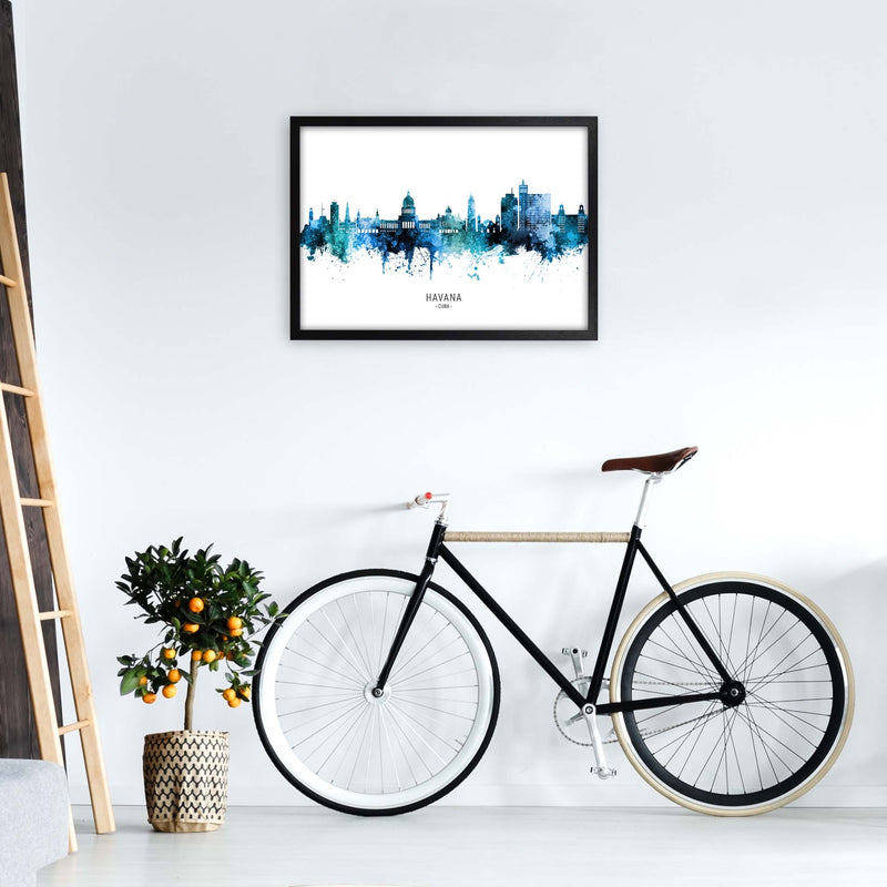 Havana Cuba Skyline Blue City Name Print by Michael Tompsett A2 White Frame