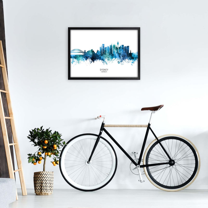 Sydney Australia Skyline Blue City Name  by Michael Tompsett A2 White Frame
