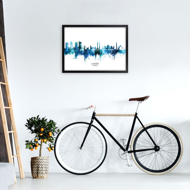 Lahore Pakistan Skyline Blue City Name  by Michael Tompsett A2 White Frame