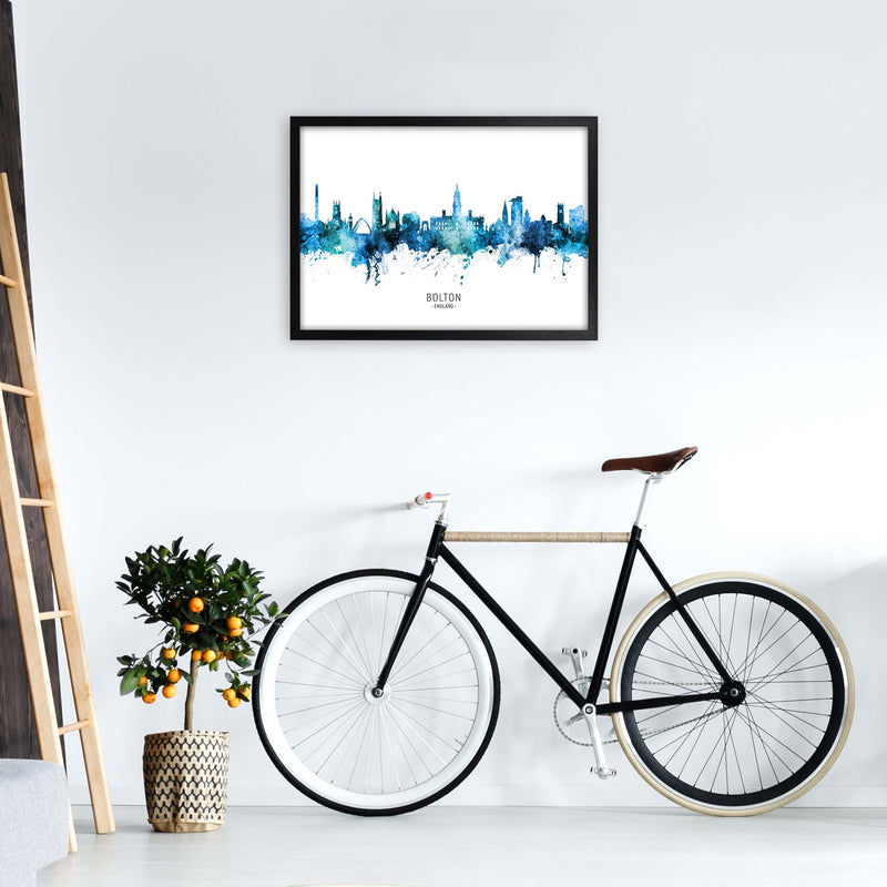 Bolton England Skyline Blue City Name  by Michael Tompsett A2 White Frame