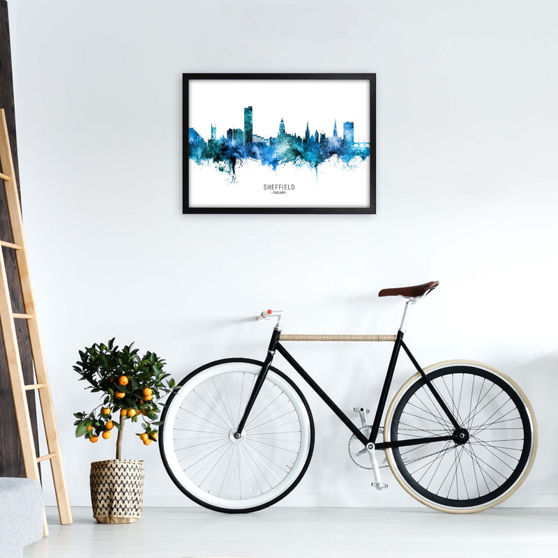 Sheffield England Skyline Blue City Name  by Michael Tompsett A2 White Frame