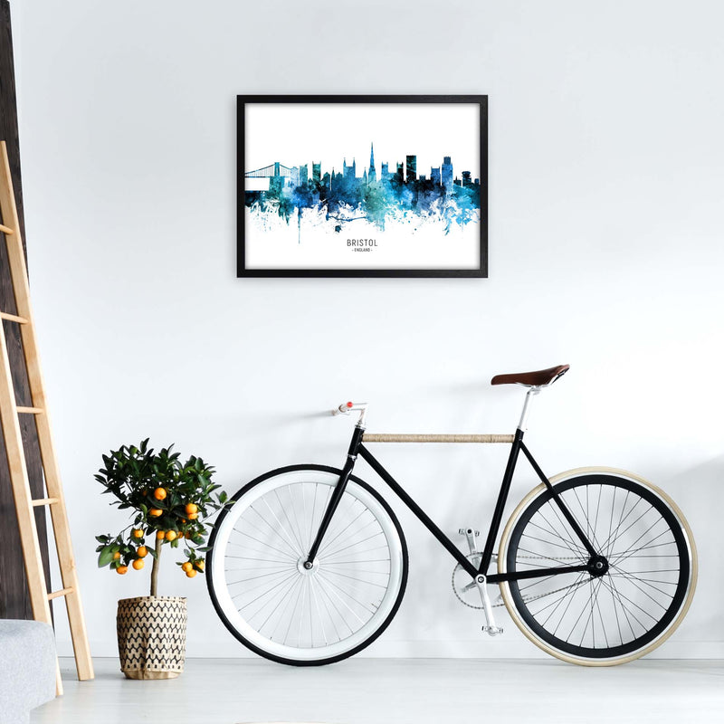 Bristol England Skyline Blue City Name  by Michael Tompsett A2 White Frame