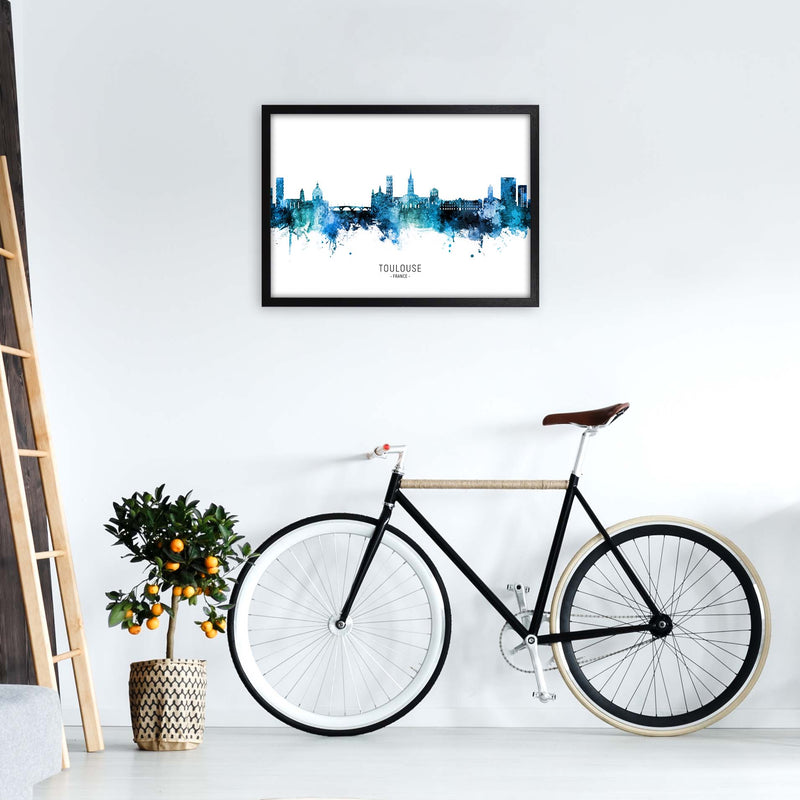 Toulouse France Skyline Blue City Name  by Michael Tompsett A2 White Frame