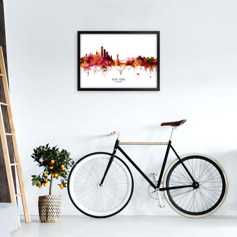 New York New York Skyline Red City Name  by Michael Tompsett A2 White Frame