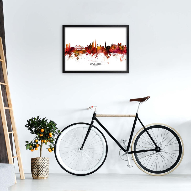 Newcastle England Skyline Red City Name  by Michael Tompsett A2 White Frame