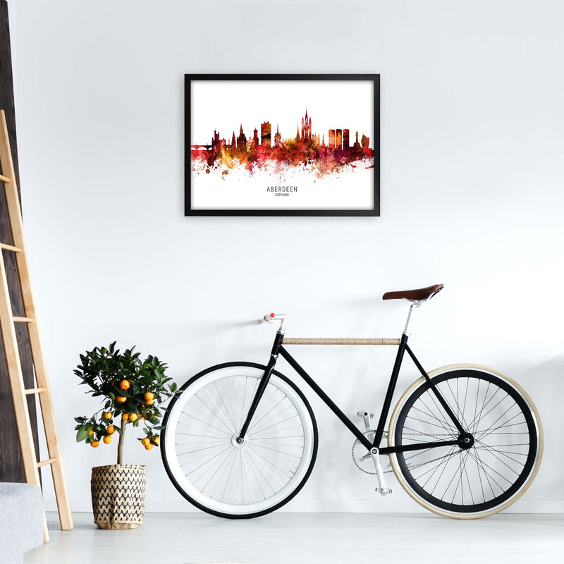 Aberdeen Scotland Skyline Red City Name  by Michael Tompsett A2 White Frame
