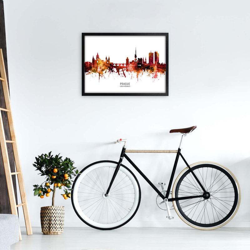 Prague Czech Republic Skyline Red City Name  by Michael Tompsett A2 White Frame