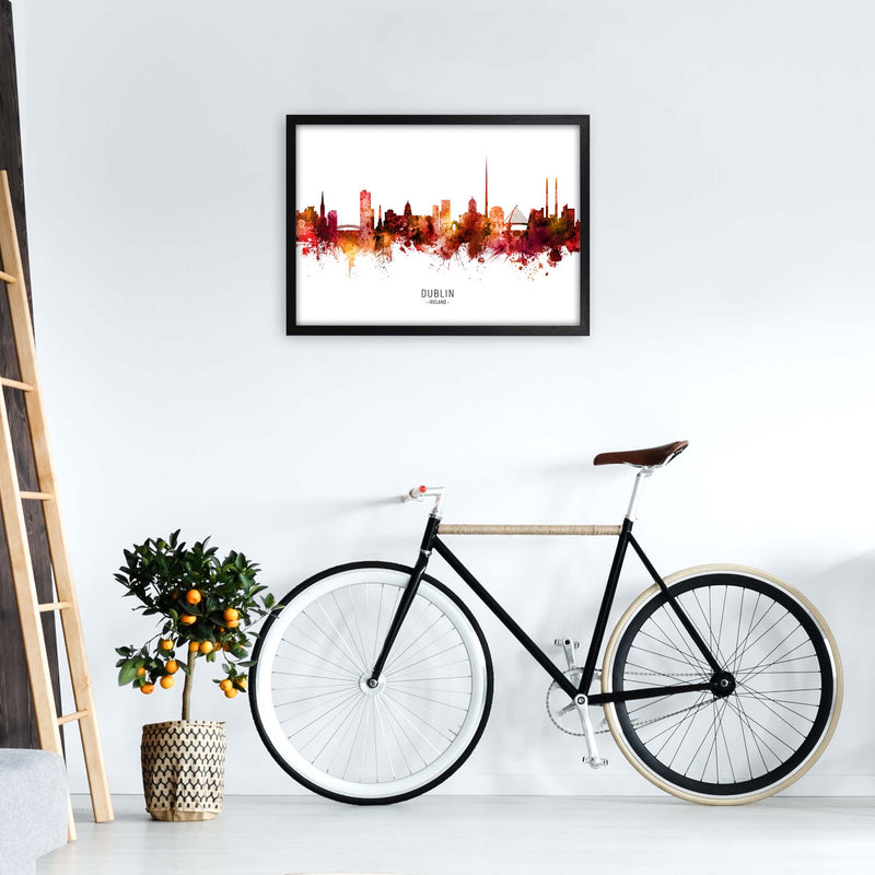 Dublin Ireland Skyline Red City Name  by Michael Tompsett A2 White Frame
