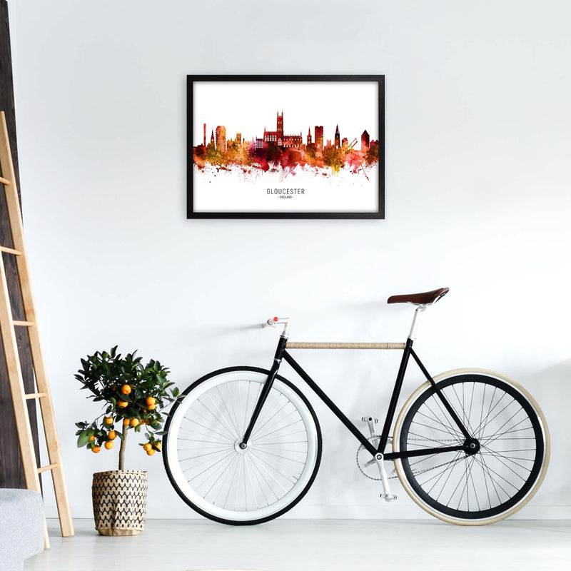 Gloucester England Skyline Red City Name  by Michael Tompsett A2 White Frame