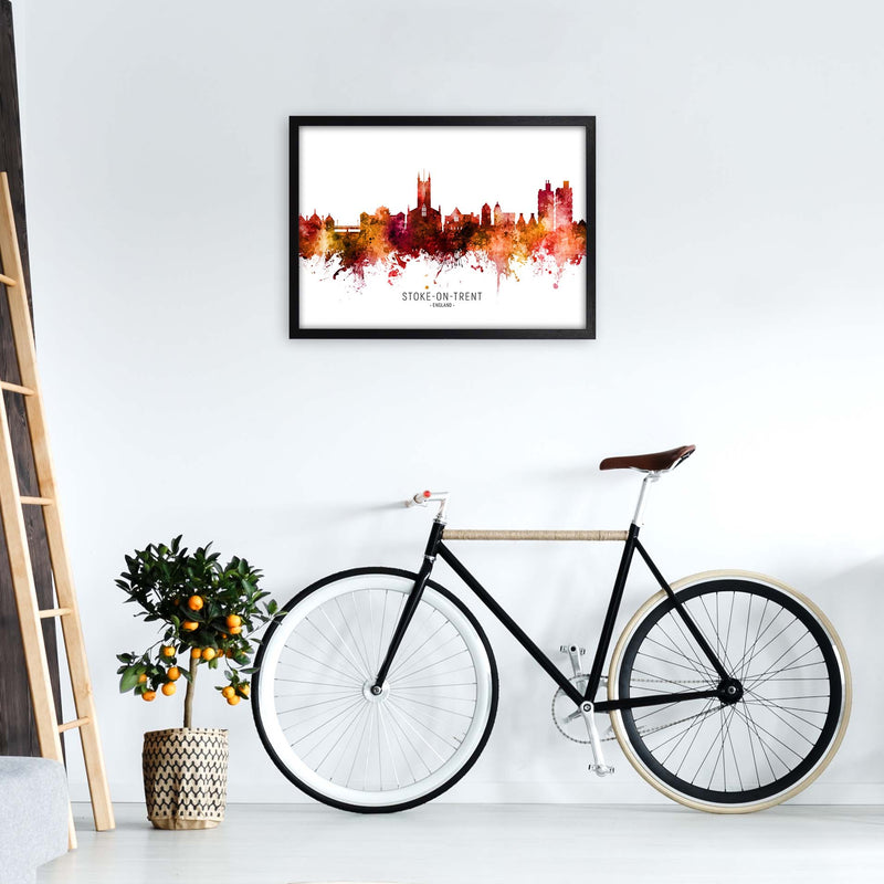 Stoke-On-Trent England Skyline Red City Name  by Michael Tompsett A2 White Frame