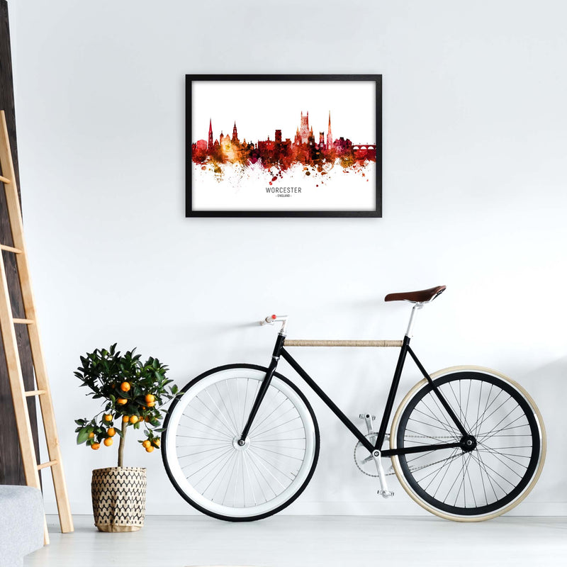 Worcester England Skyline Red City Name  by Michael Tompsett A2 White Frame