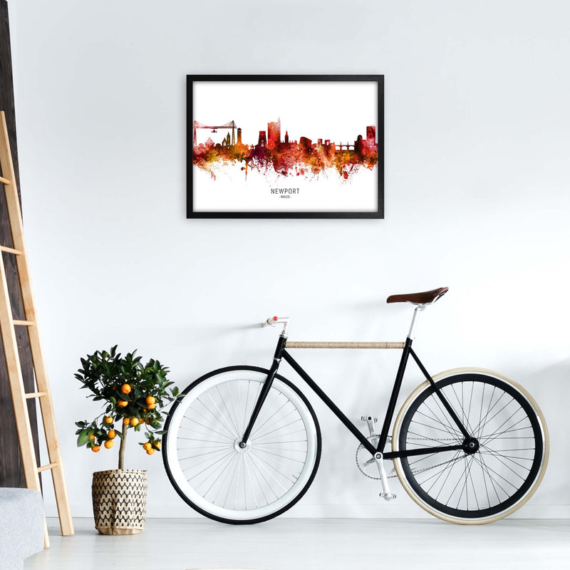 Newport Wales Skyline Red City Name Print by Michael Tompsett A2 White Frame