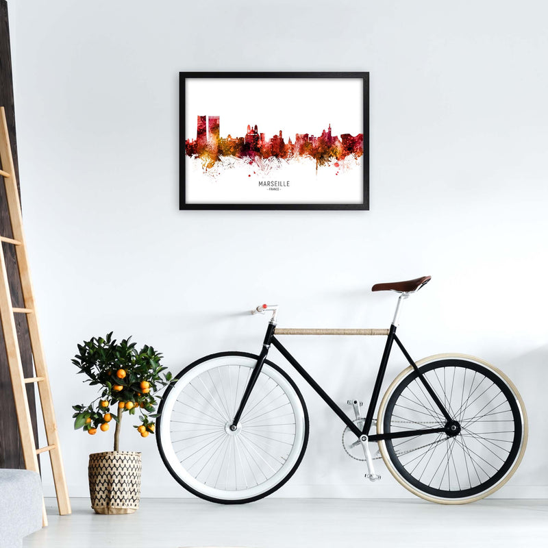 Marseille France Skyline Red City Name  by Michael Tompsett A2 White Frame