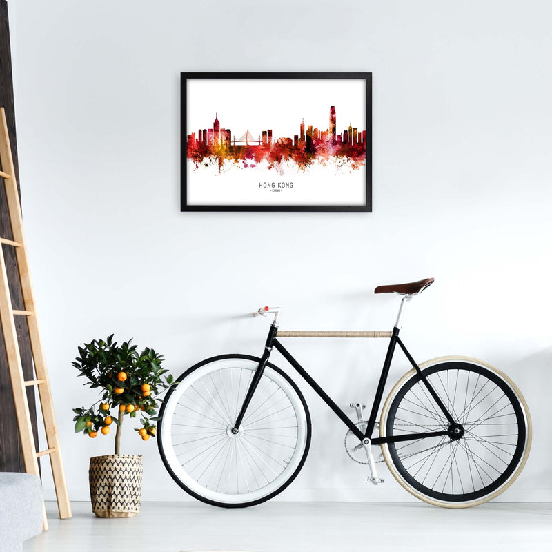 Hong Kong China Skyline Red City Name  by Michael Tompsett A2 White Frame