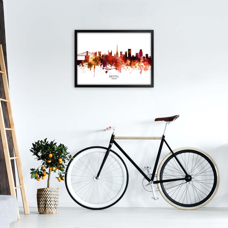 Bristol England Skyline Red City Name  by Michael Tompsett A2 White Frame