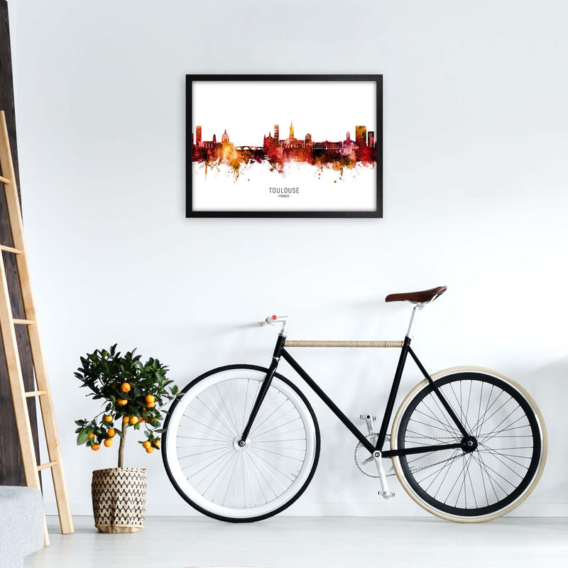 Toulouse France Skyline Red City Name  by Michael Tompsett A2 White Frame