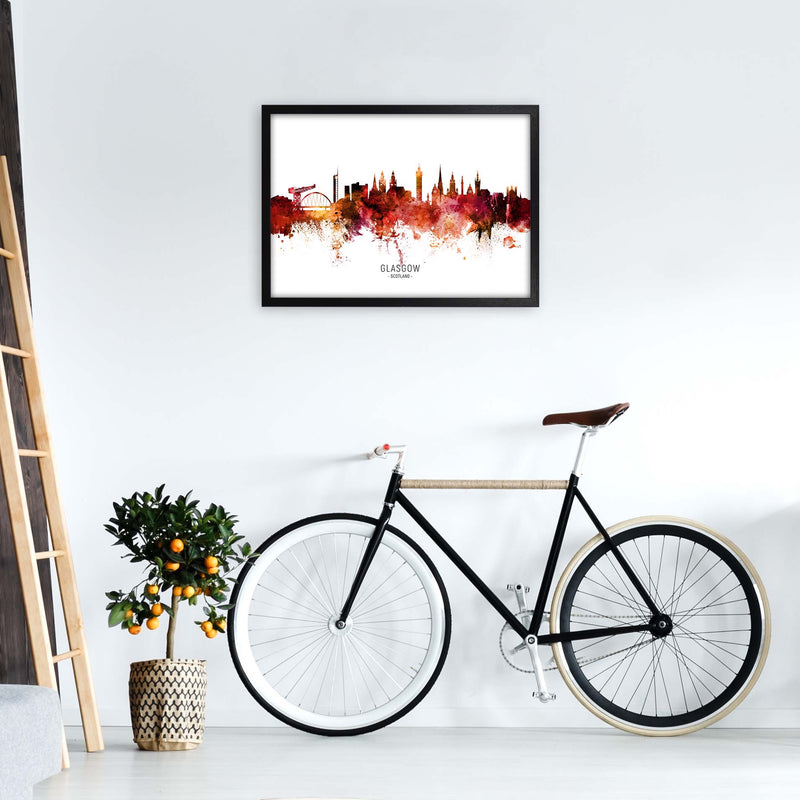 Glasgow Scotland Skyline Red City Name  by Michael Tompsett A2 White Frame