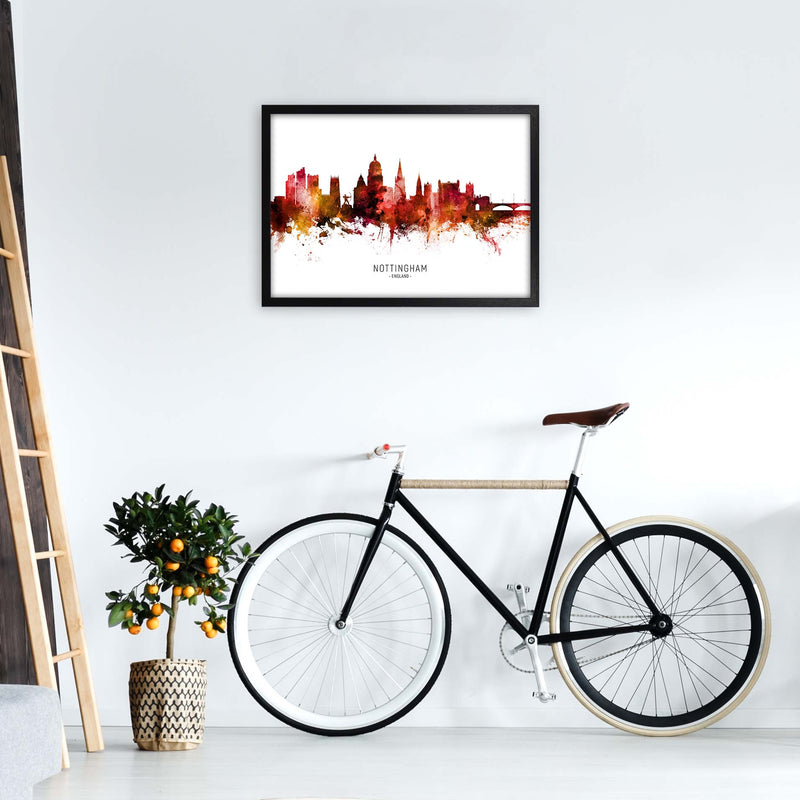 Nottingham England Skyline Red City Name  by Michael Tompsett A2 White Frame