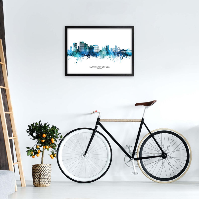 Southend-On-Sea England Skyline Blue City Name  by Michael Tompsett A2 White Frame