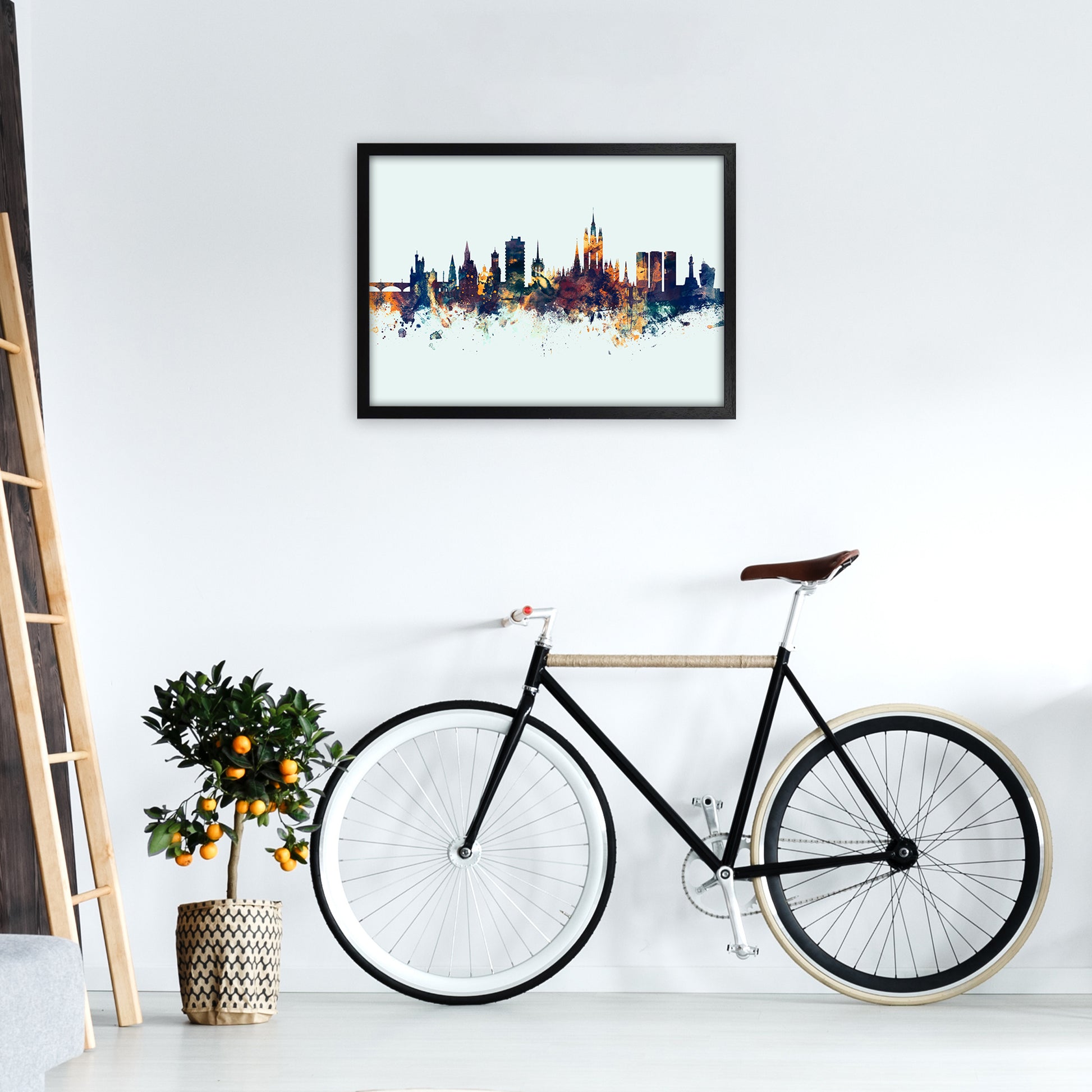 Aberdeen Scotland Skyline Blue Orange Art Print by Michael Tompsett A2 White Frame