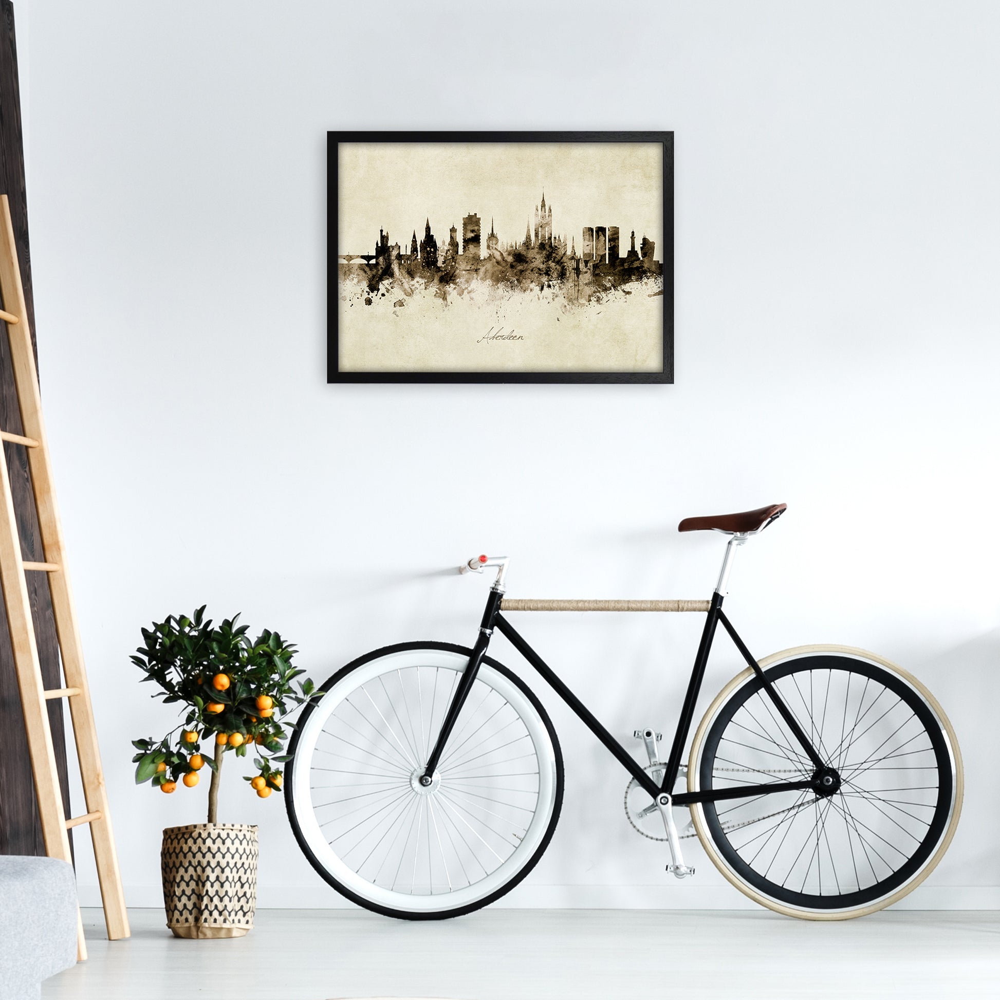 Aberdeen Scotland Skyline Vintage Art Print by Michael Tompsett A2 White Frame