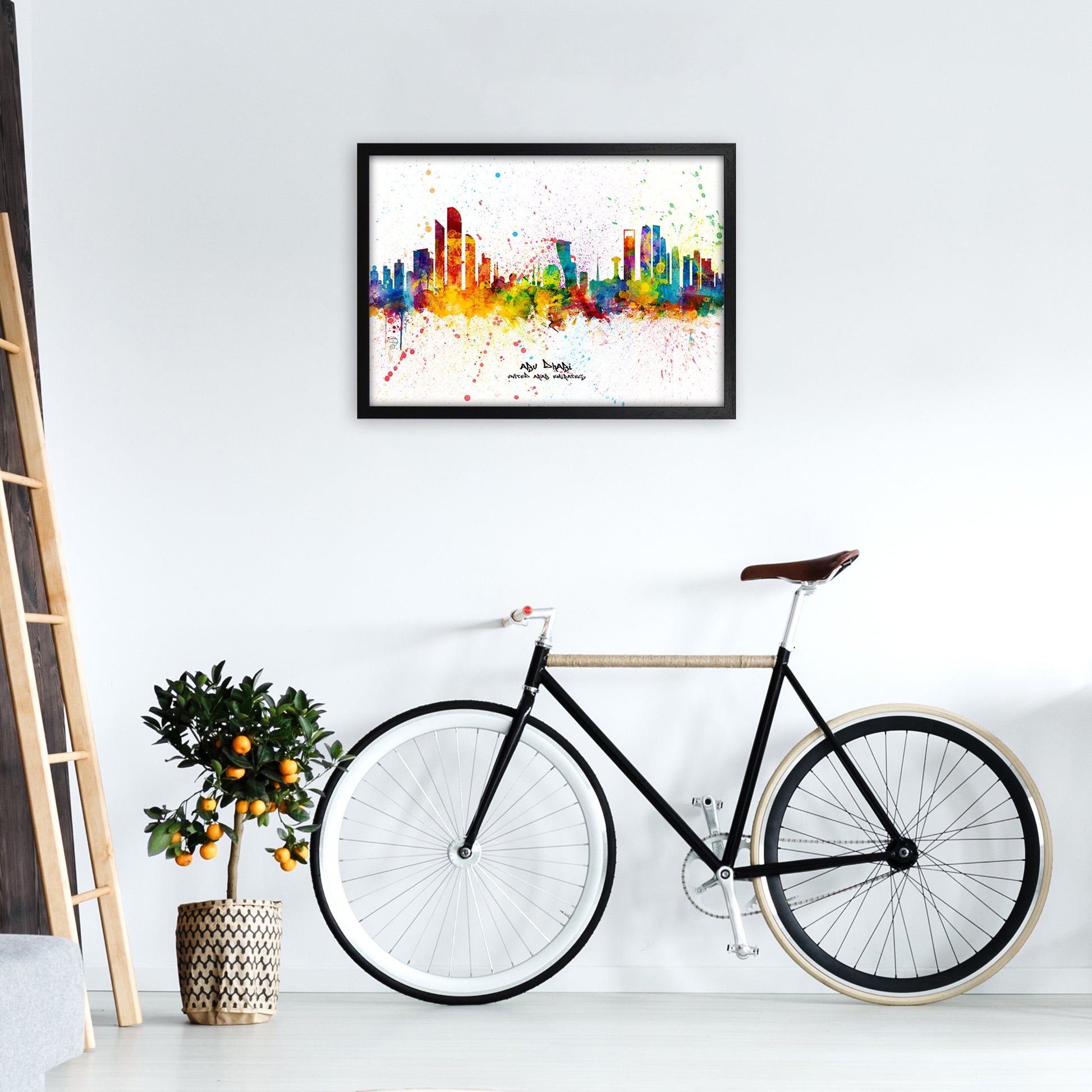 Abu Dhabi United Arab Emirates Skyline Splash Art Print by Michael Tompsett A2 White Frame