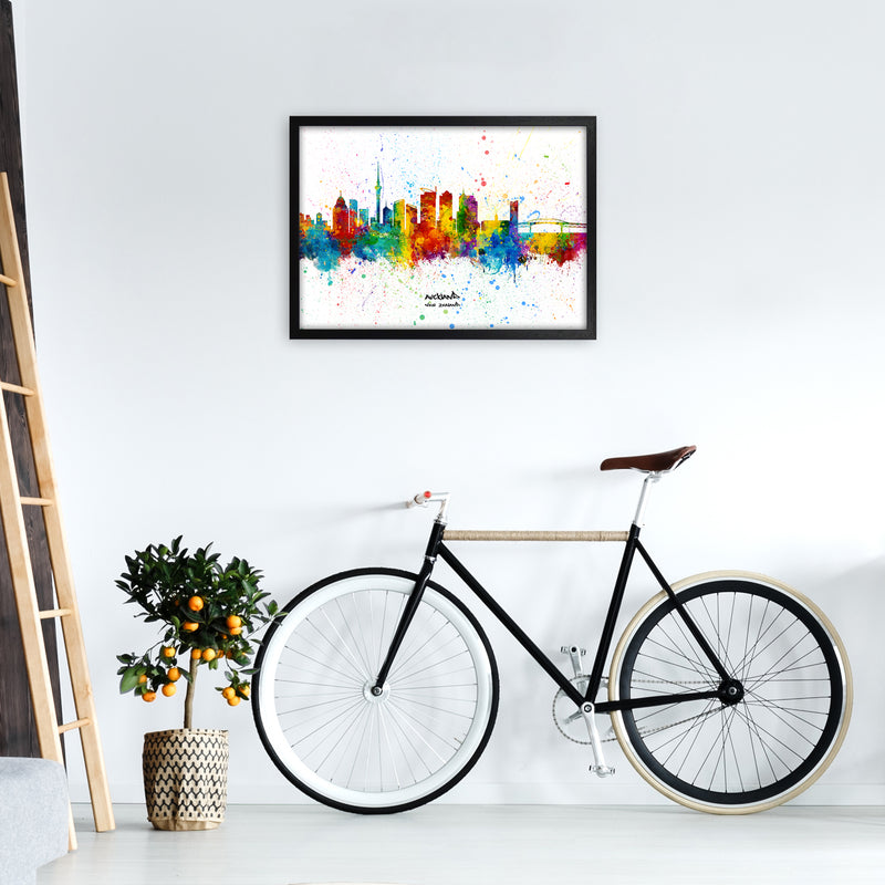 Auckland New Zealand Skyline Splash Art Print by Michael Tompsett A2 White Frame