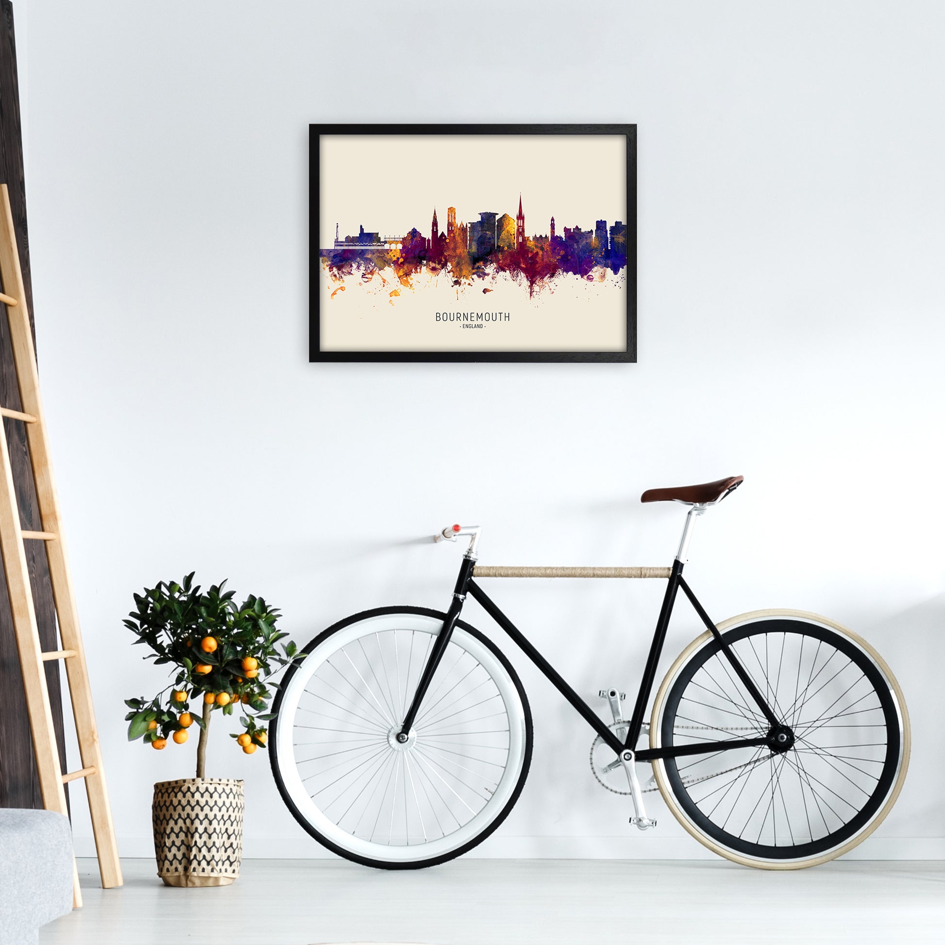 Bournemouth England Skyline Autumn City Name Art Print by Michael Tompsett A2 White Frame