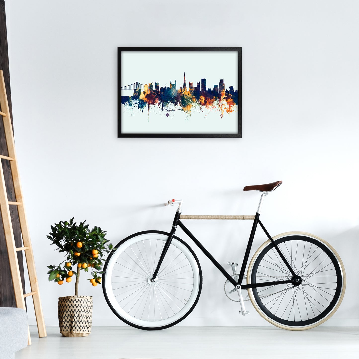 Bristol England Skyline Blue Orange Art Print by Michael Tompsett A2 White Frame