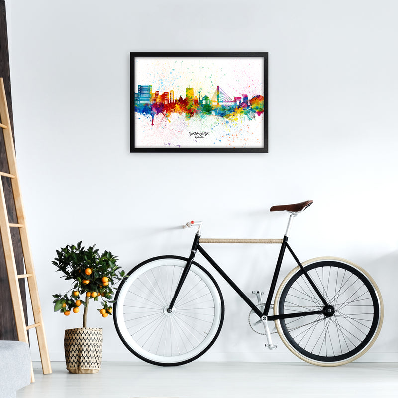 Bucharest Romania Skyline Splash Art Print by Michael Tompsett A2 White Frame