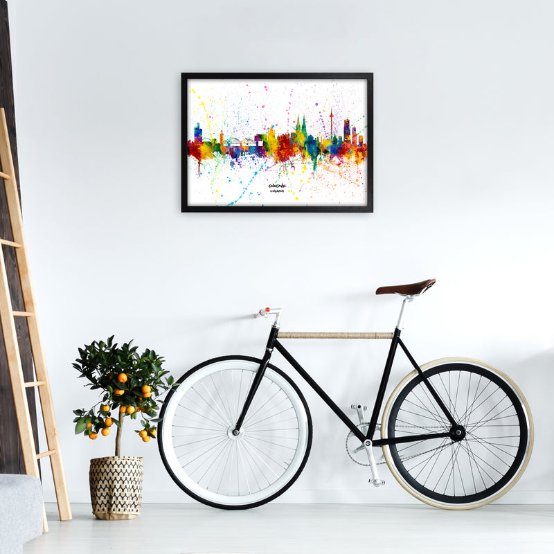 Cologne Germany Skyline Splash Art Print by Michael Tompsett A2 White Frame