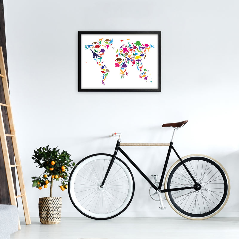 Dinosaur Map Colours Art Print by Michael Tompsett A2 White Frame