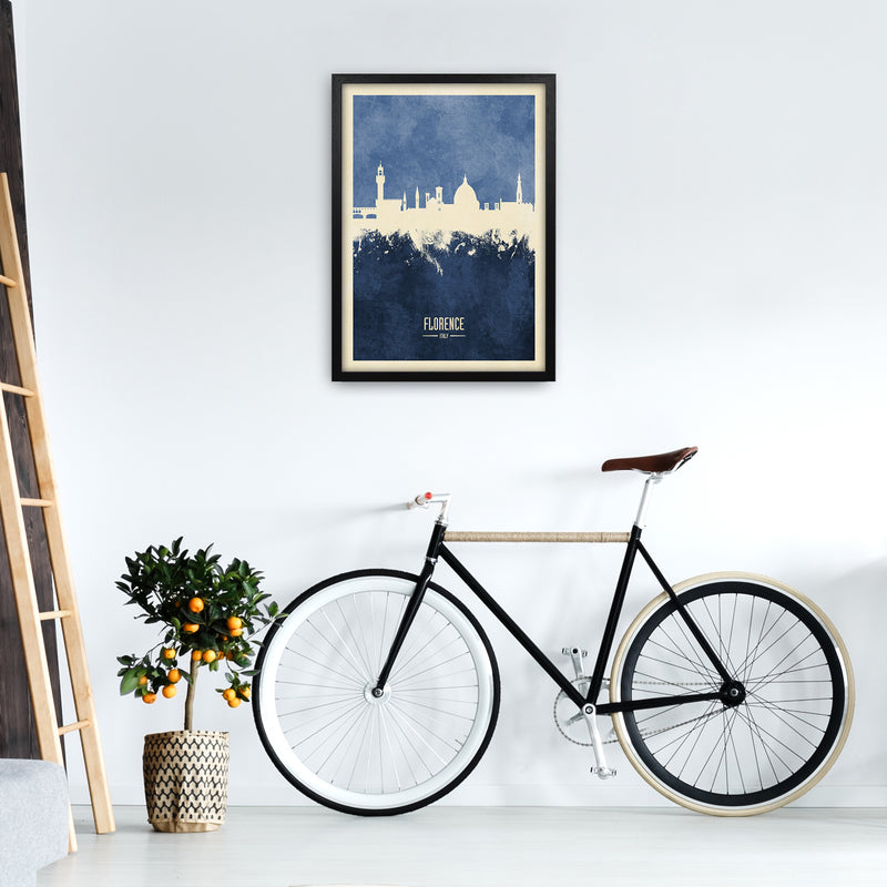 Florence Italy Skyline Portrait Navy Art Print by Michael Tompsett A2 White Frame