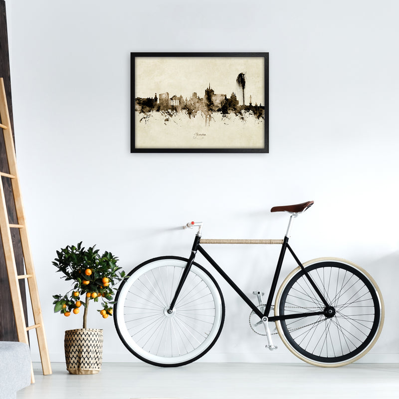 Geneva Switzerland Skyline Vintage Art Print by Michael Tompsett A2 White Frame