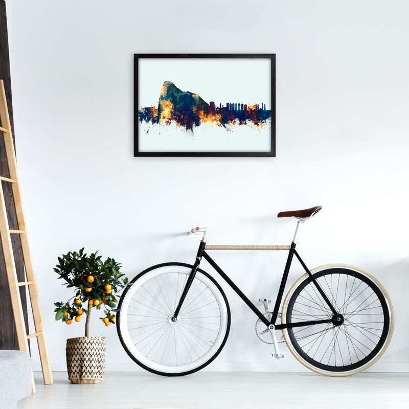 Gibraltar Skyline Blue Orange Art Print by Michael Tompsett A2 White Frame