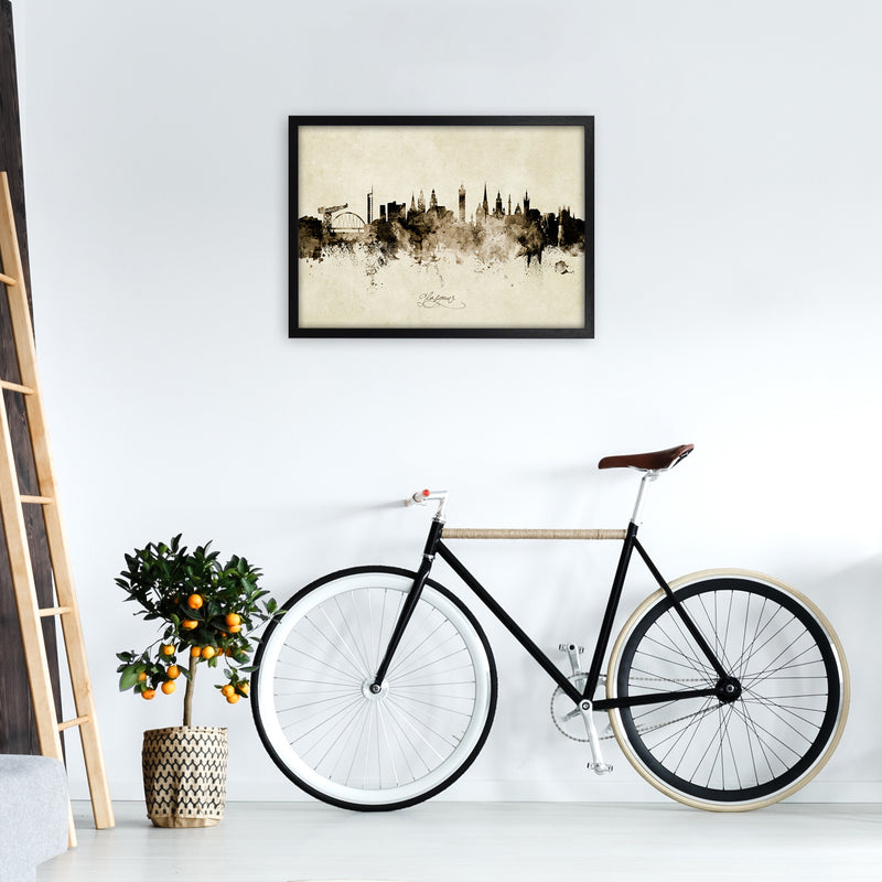 Glasgow Scotland Skyline Vintage Art Print by Michael Tompsett A2 White Frame