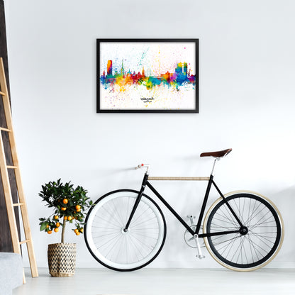 Halmstad Sweden Skyline Splash Art Print by Michael Tompsett A2 White Frame