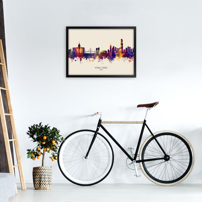 Hong Kong China Skyline Autumn City Name Art Print by Michael Tompsett A2 White Frame