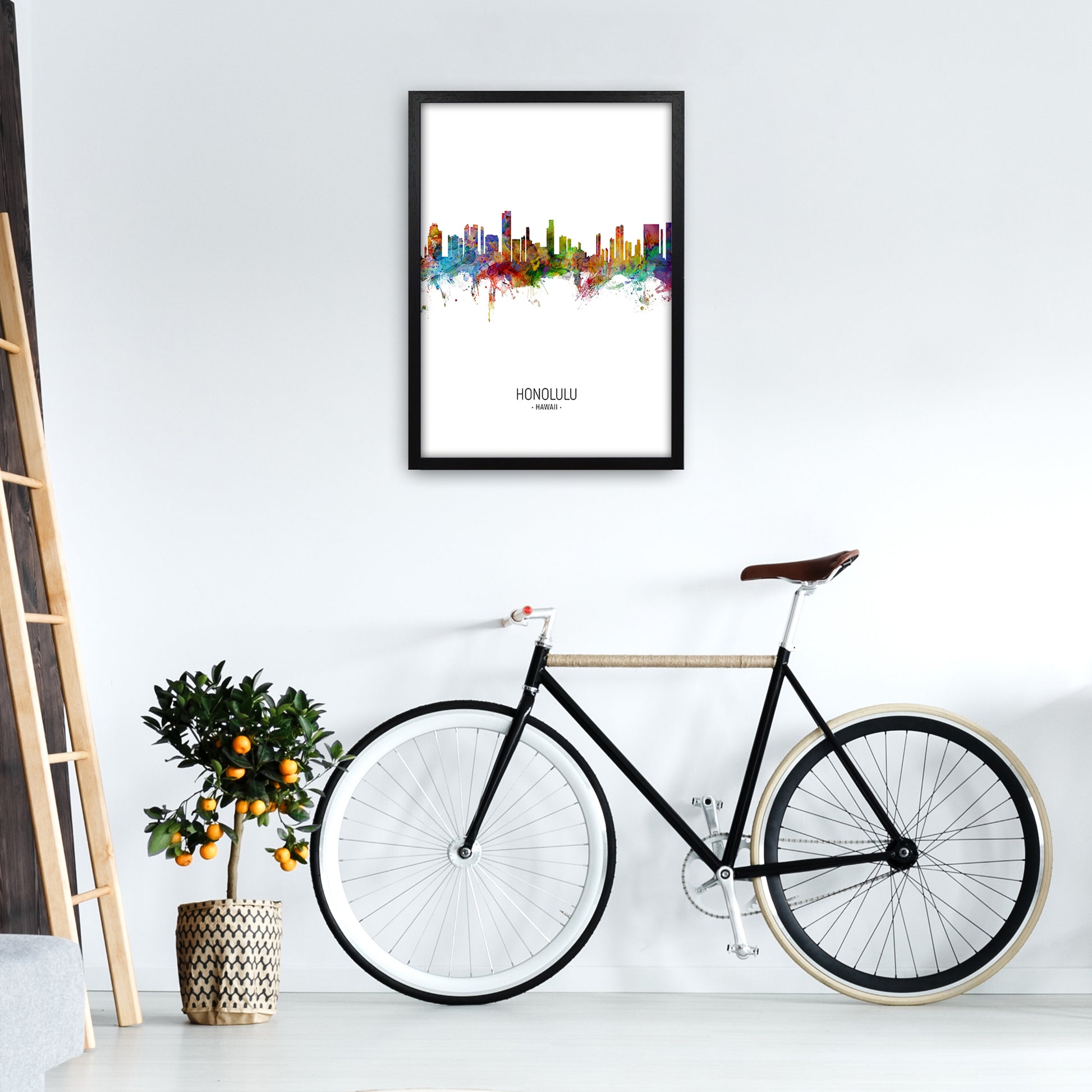 Honolulu Hawaii Skyline Portrait Art Print by Michael Tompsett A2 White Frame