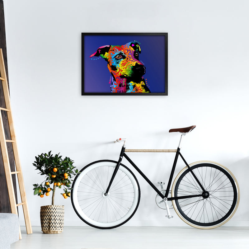 Jack Russell Dog Blue Art Print by Michael Tompsett A2 White Frame