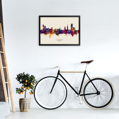 Leicester England Skyline Autumn City Name Art Print by Michael Tompsett A2 White Frame
