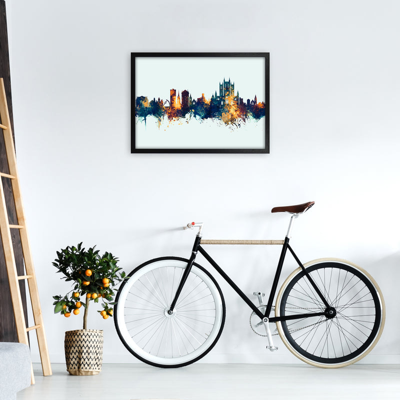 Lincoln England Skyline Blue Orange Art Print by Michael Tompsett A2 White Frame