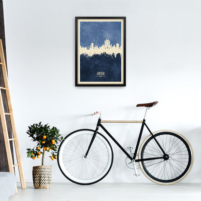Lincoln England Skyline Portrait Navy Art Print by Michael Tompsett A2 White Frame