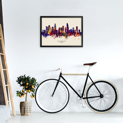 Los Angeles California Skyline Autumn City Name Art Print by Michael Tompsett A2 White Frame