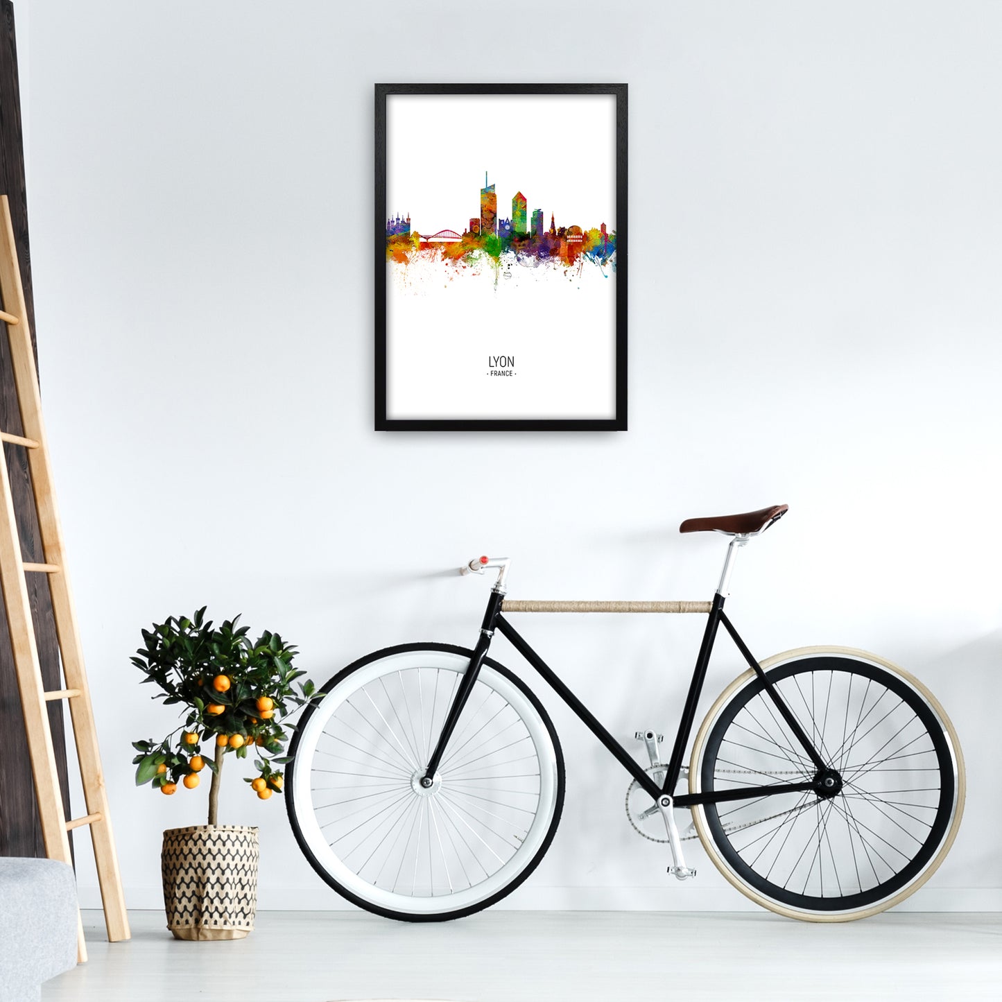 Lyon France Skyline Portrait Art Print by Michael Tompsett A2 White Frame