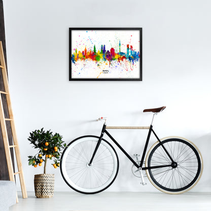Munich Germany Skyline Splash Art Print by Michael Tompsett A2 White Frame