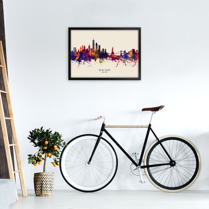 New York New York Skyline Autumn City Name Art Print by Michael Tompsett A2 White Frame