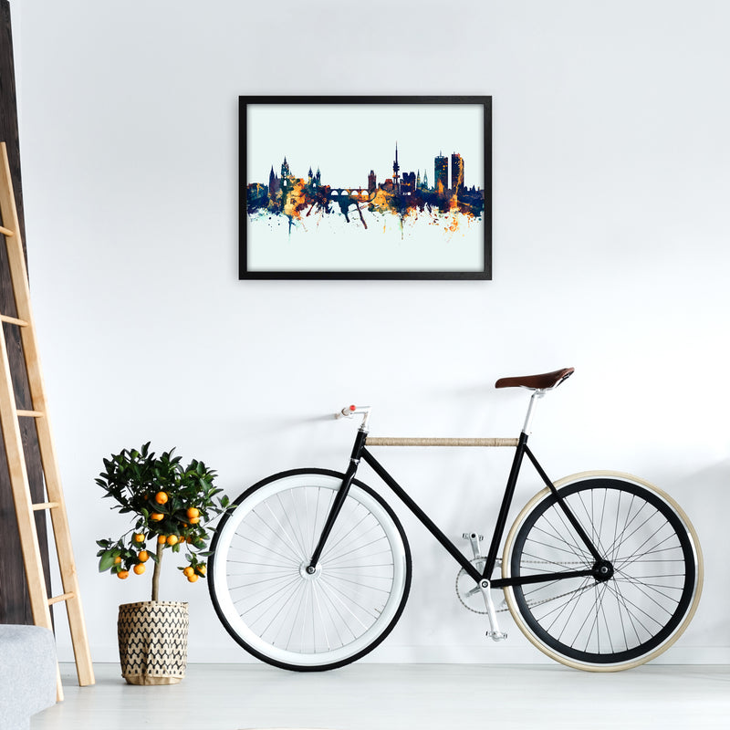 Prague Czech Republic Skyline Blue Orange Art Print by Michael Tompsett A2 White Frame